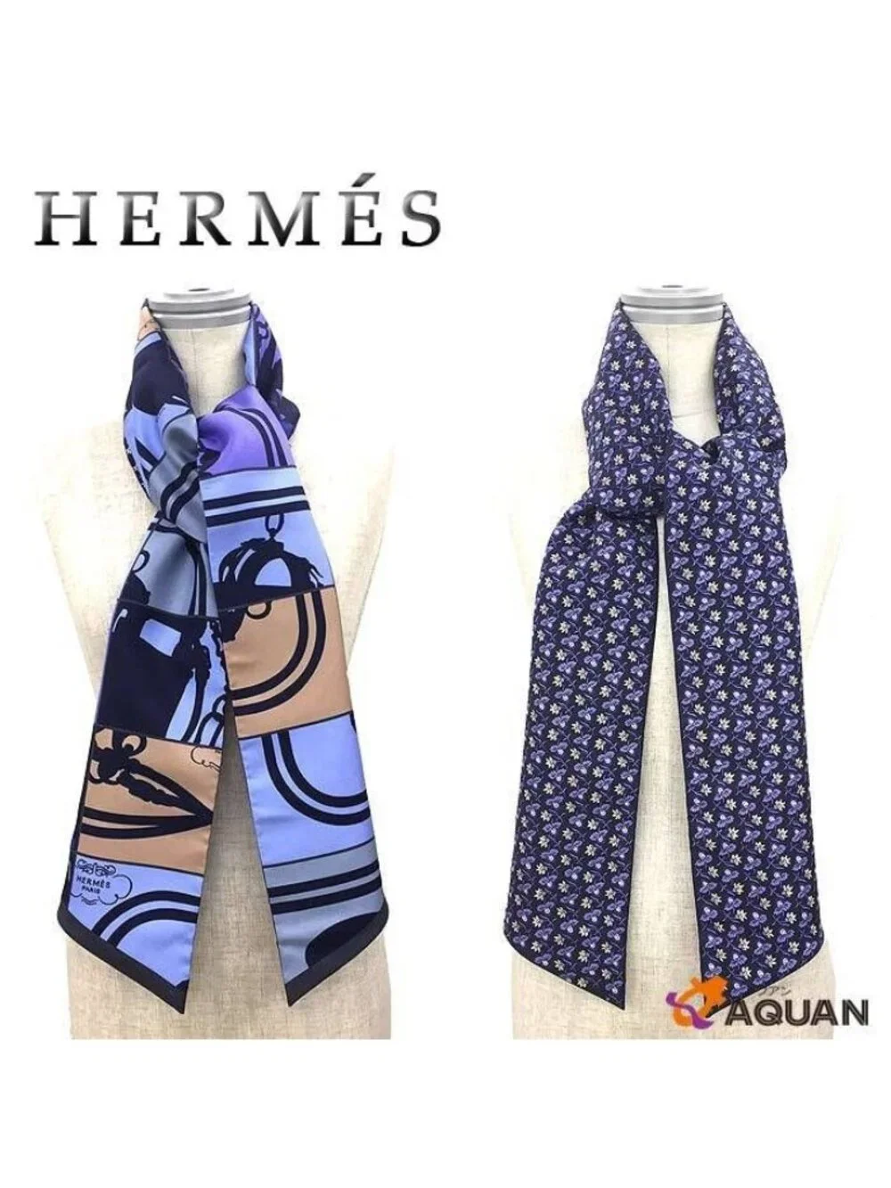 Hermes Maxi Twilly Cut en Desordre Multico Order Summer Blue Tie Scarf Silk